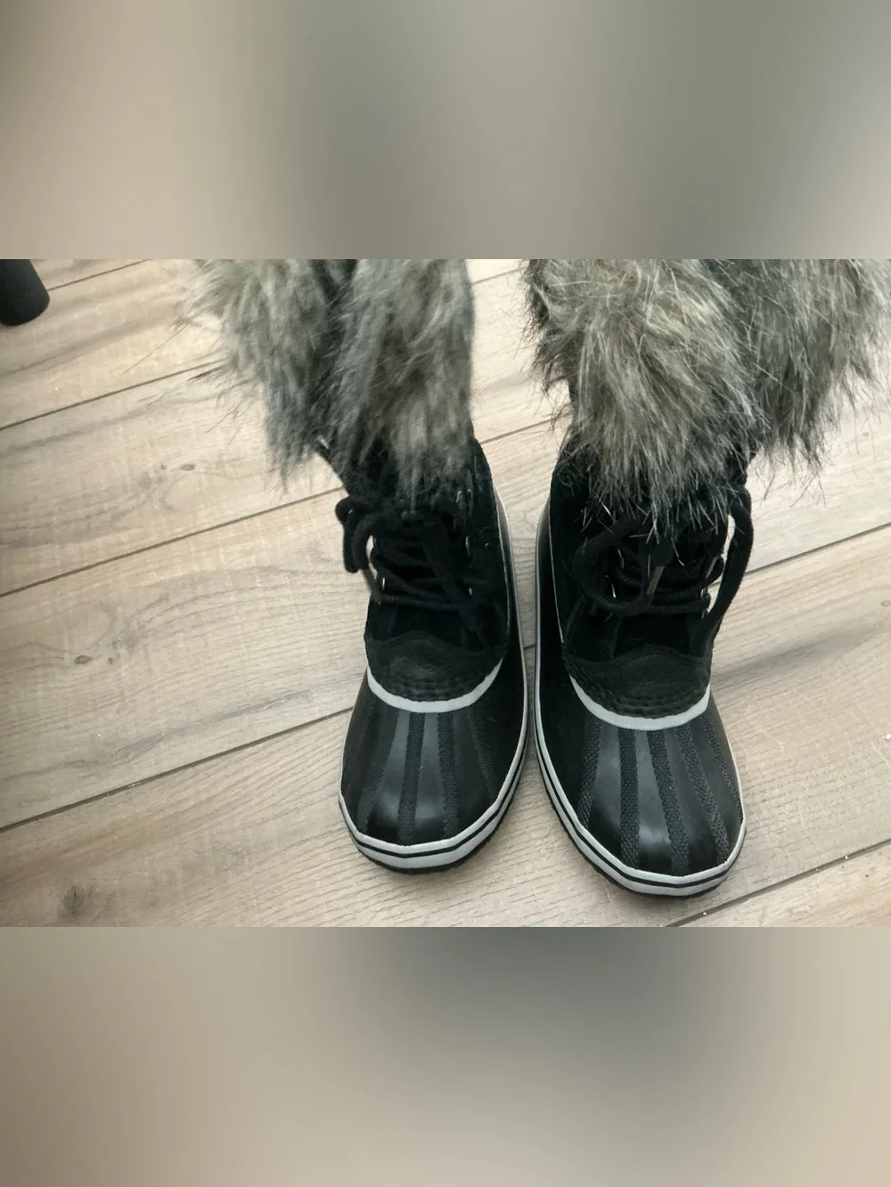Sorel Black Kids Faux-Fur Cuff Winter Boots